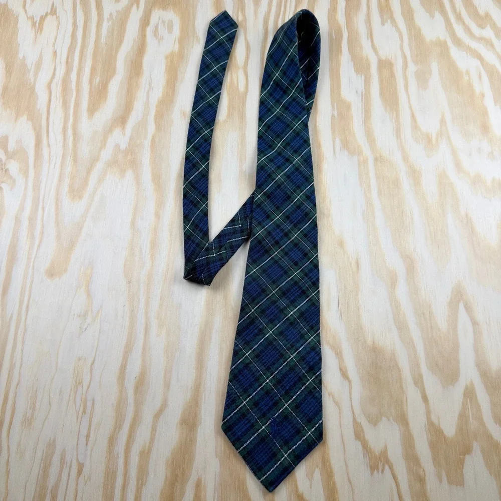 Polo Ralph Lauren Tie Men Blue Green Plaid Black Watch Tartan Cotton USA Made